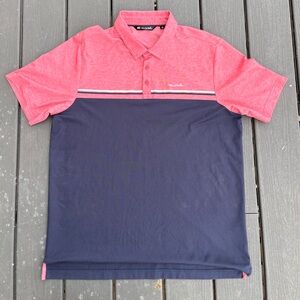 Travis Mathew Polo Men’s XL Red Striped Colorblock Short Sleeve Breathable Golf